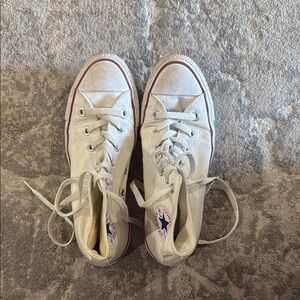 Converse White High-Tops with Red Trim